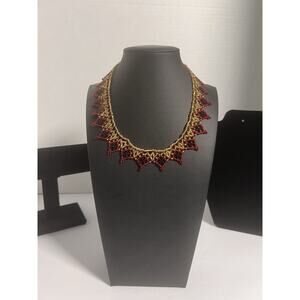 Handmade Intricate Collar Beaded Necklace Ghana African Boho Tribal Jewelry 14”